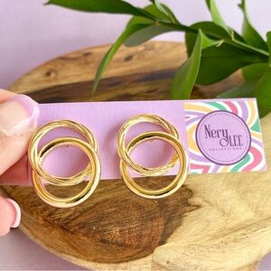 NEW 18K Gold Filled Round Dual Style Intertwined Smooth Rope Stud Earrings